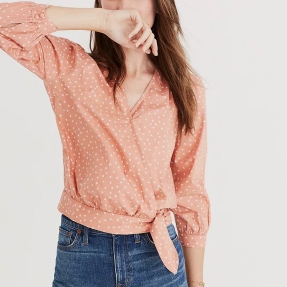Madewell Wrap Top in Star Scatter Coral Sz S - Picture 1 of 15